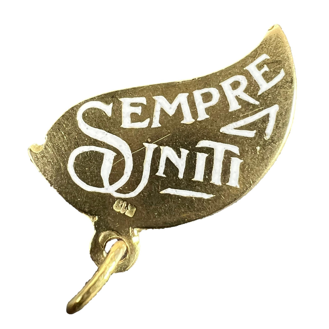 Art Deco Divisi Ma Sempre Unite 18K Yellow Gold Enamel Charm Pendant