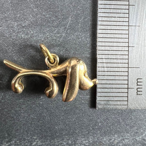 Vintage 18K Yellow Gold Sausage Dog Hound Charm Pendant
