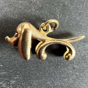 Vintage 18K Yellow Gold Sausage Dog Hound Charm Pendant