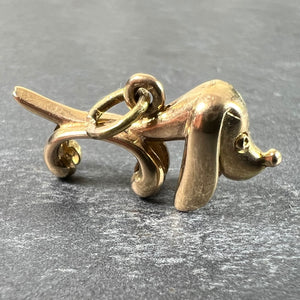 Vintage 18K Yellow Gold Sausage Dog Hound Charm Pendant