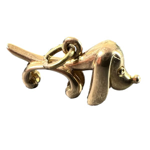 Vintage 18K Yellow Gold Sausage Dog Hound Charm Pendant