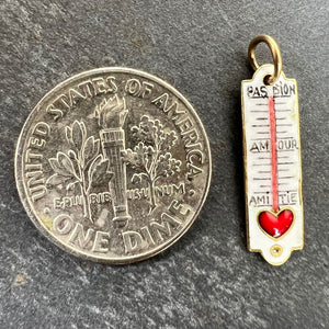 French Art Deco Love Thermometer 18K Yellow Gold Enamel Charm Pendant