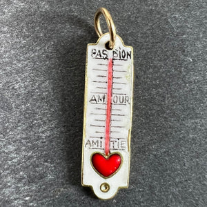 French Art Deco Love Thermometer 18K Yellow Gold Enamel Charm Pendant