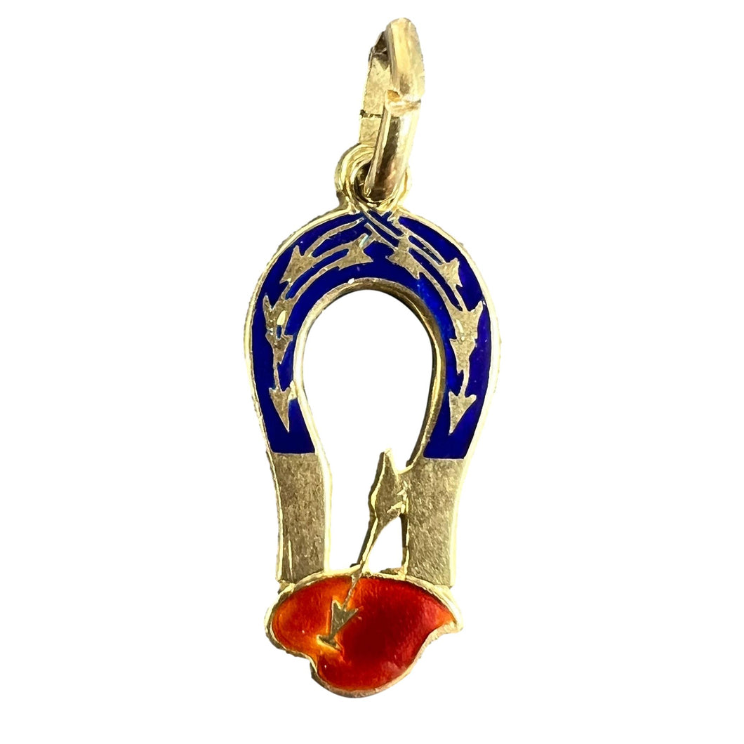 French Art Deco Love Magnet 18K Yellow Gold Enamel Charm Pendant