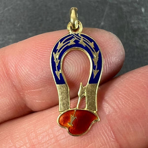 French Art Deco Love Magnet 18K Yellow Gold Enamel Charm Pendant