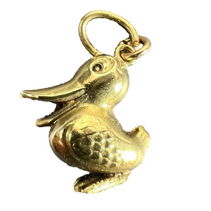 Vintage 18K Yellow Gold Duck Bird Charm Pendant