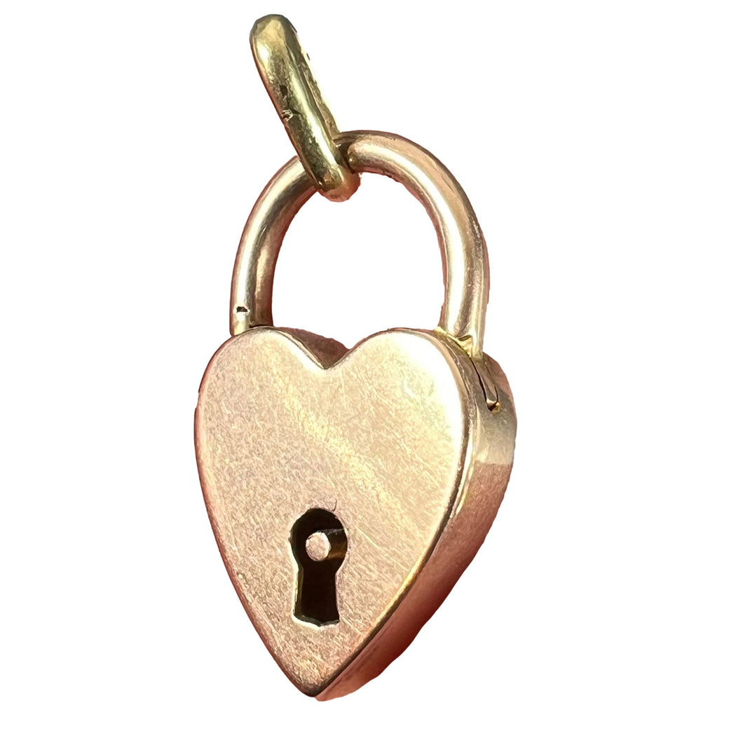 Vintage 18K Rose Gold Heart Padlock Charm Pendant