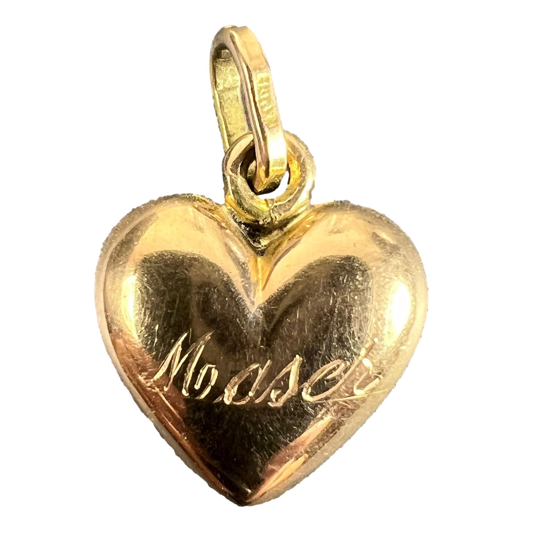 Vintage Italian 18K Yellow Gold Puffy Heart Maser Charm Pendant