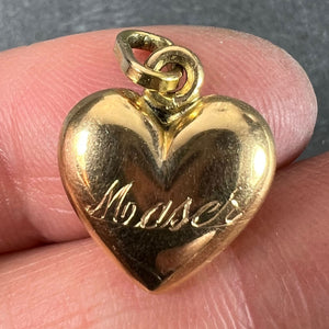 Vintage Italian 18K Yellow Gold Puffy Heart Maser Charm Pendant