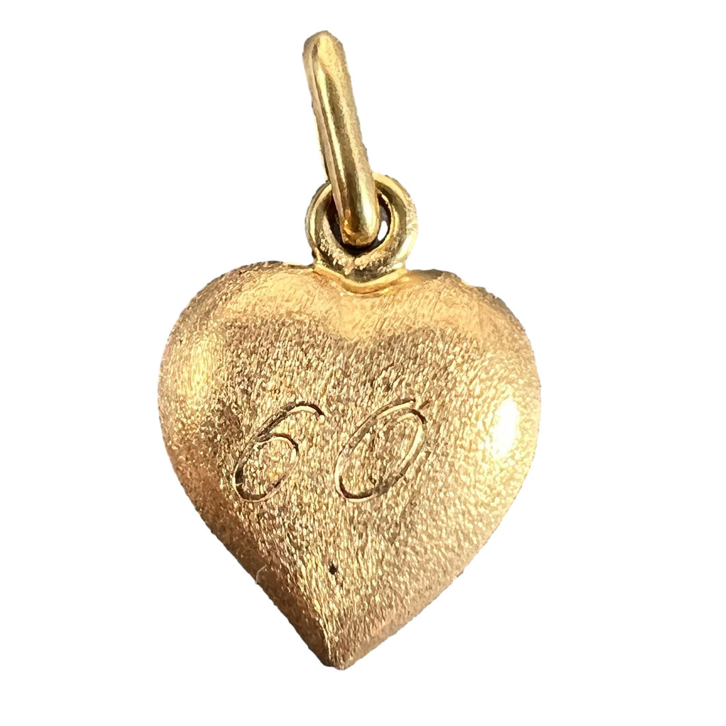Vintage Italian 18K Yellow Gold Puffy Heart 60 Charm Pendant