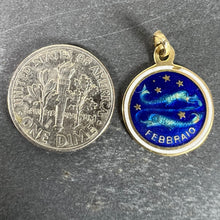 Load image into Gallery viewer, Vintage Pisces Starsign Zodiac 18K Yellow Gold Enamel Charm Medal Pendant
