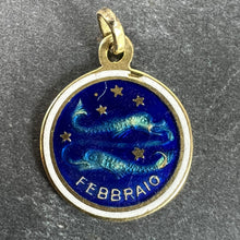 Load image into Gallery viewer, Vintage Pisces Starsign Zodiac 18K Yellow Gold Enamel Charm Medal Pendant
