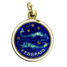 Load image into Gallery viewer, Vintage Pisces Starsign Zodiac 18K Yellow Gold Enamel Charm Medal Pendant
