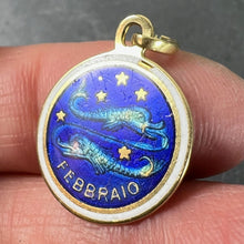 Load image into Gallery viewer, Vintage Pisces Starsign Zodiac 18K Yellow Gold Enamel Charm Medal Pendant
