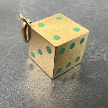 Load image into Gallery viewer, French Art Deco Die with Miniature Dice 18K Yellow Gold Enamel Charm Pendant
