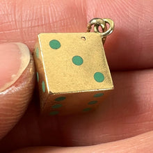 Load image into Gallery viewer, French Art Deco Die with Miniature Dice 18K Yellow Gold Enamel Charm Pendant
