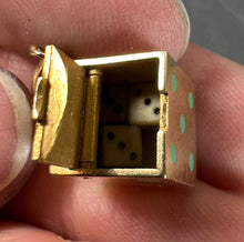 Load image into Gallery viewer, French Art Deco Die with Miniature Dice 18K Yellow Gold Enamel Charm Pendant
