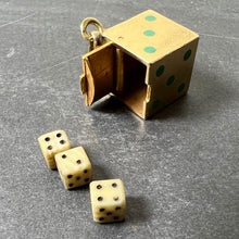 Load image into Gallery viewer, French Art Deco Die with Miniature Dice 18K Yellow Gold Enamel Charm Pendant
