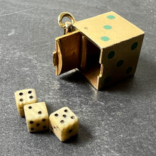 Load image into Gallery viewer, French Art Deco Die with Miniature Dice 18K Yellow Gold Enamel Charm Pendant
