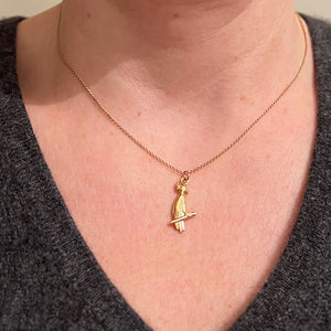 French 18K Yellow Gold Parrot Bird on Perch Charm Pendant