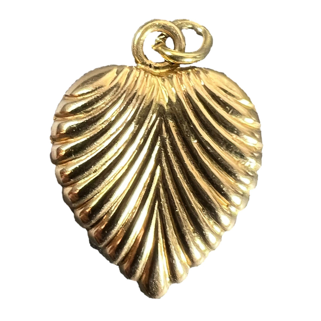Vintage 18K Yellow Gold Ridged Puffy Heart Charm Pendant