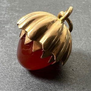 Large Acorn Carnelian Chalcedony 18K Yellow Gold Charm Pendant