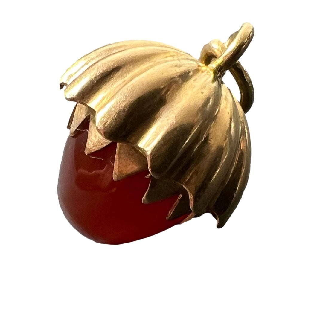 Large Acorn Carnelian Chalcedony 18K Yellow Gold Charm Pendant