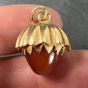 Large Acorn Carnelian Chalcedony 18K Yellow Gold Charm Pendant