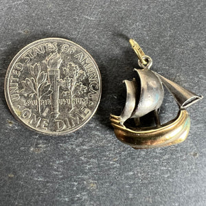 Vintage 18K Yellow Gold Platinum Sailing Yacht Boat Charm Pendant