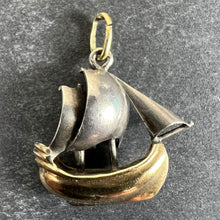 Load image into Gallery viewer, Vintage 18K Yellow Gold Platinum Sailing Yacht Boat Charm Pendant
