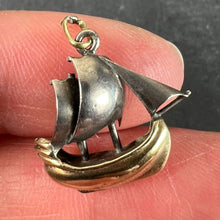 Load image into Gallery viewer, Vintage 18K Yellow Gold Platinum Sailing Yacht Boat Charm Pendant
