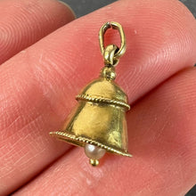 Load image into Gallery viewer, Vintage Ringing Wedding Bell 18K Yellow Gold Pearl Charm Pendant
