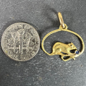 Vintage Mouse Blue Sapphire 18K Yellow Gold Charm Pendant