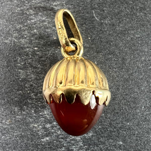 Small Italian Acorn Carnelian Chalcedony 18K Yellow Gold Charm Pendant