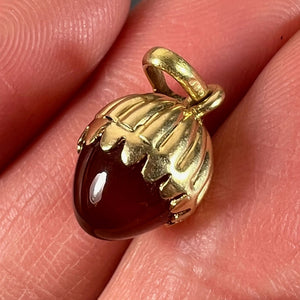 Small Italian Acorn Carnelian Chalcedony 18K Yellow Gold Charm Pendant