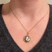 Load image into Gallery viewer, Ancient Silver Bull Head and Artemis Greek Coin in 18K Yellow Gold Frame Pendant
