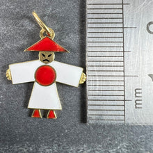 Load image into Gallery viewer, Vintage Art Deco Japan Flag Kimono Figure Enamel 18K Yellow Gold Charm Pendant
