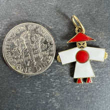 Load image into Gallery viewer, Vintage Art Deco Japan Flag Kimono Figure Enamel 18K Yellow Gold Charm Pendant
