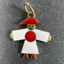 Load image into Gallery viewer, Vintage Art Deco Japan Flag Kimono Figure Enamel 18K Yellow Gold Charm Pendant

