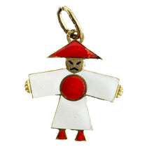 Load image into Gallery viewer, Vintage Art Deco Japan Flag Kimono Figure Enamel 18K Yellow Gold Charm Pendant
