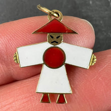 Load image into Gallery viewer, Vintage Art Deco Japan Flag Kimono Figure Enamel 18K Yellow Gold Charm Pendant
