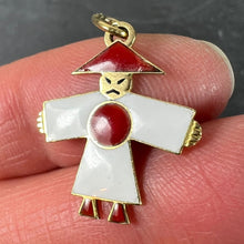 Load image into Gallery viewer, Vintage Art Deco Japan Flag Kimono Figure Enamel 18K Yellow Gold Charm Pendant
