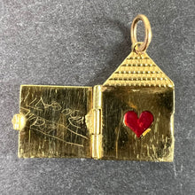 Load image into Gallery viewer, Vintage Love Heart House Opening Door 18K Yellow Gold Enamel Charm Pendant
