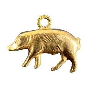 French 18K Yellow Gold Lucky Pig Charm Pendant