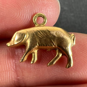 French 18K Yellow Gold Lucky Pig Charm Pendant