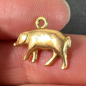 French 18K Yellow Gold Lucky Pig Charm Pendant