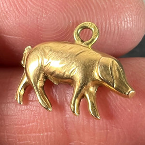 French 18K Yellow Gold Lucky Pig Charm Pendant