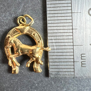 Italian 18K Yellow Gold Lucky Horseshoe Horse Charm Pendant