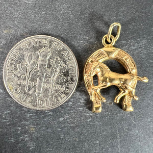 Italian 18K Yellow Gold Lucky Horseshoe Horse Charm Pendant