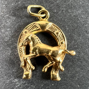 Italian 18K Yellow Gold Lucky Horseshoe Horse Charm Pendant